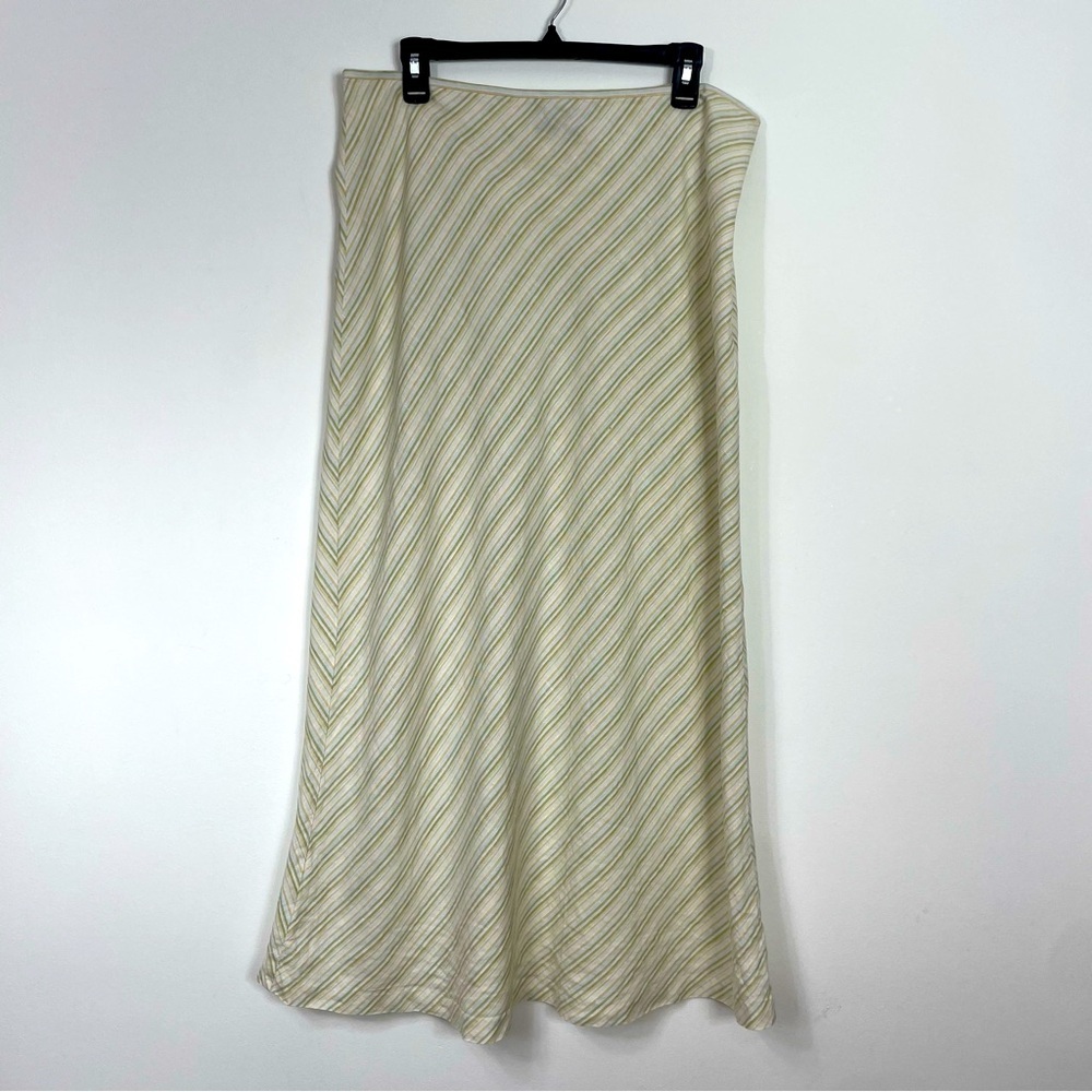 VTG Retro Maxi Skirt 16 Linen Y2K 00s Hippie Cottagecore Stripe Neutral Hip Hug